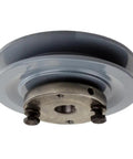 Side view of durable 4.5 inch cast iron single groove pulley designed for 5L belts with a 5/8 inch bushing, showing smooth power transfer features.