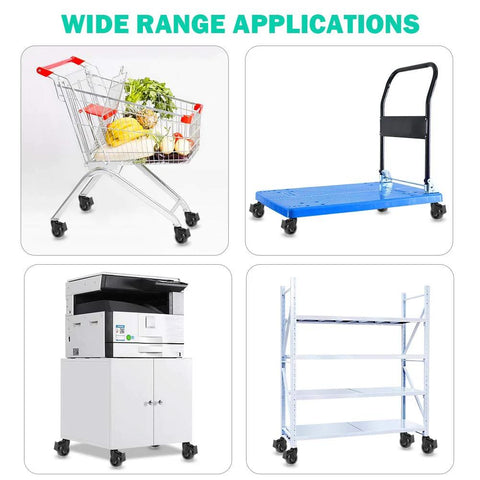 Threaded Stem Casters Set of 4 used on cart, trolley, printer stand, and shelving unit to demonstrate wide range of applications.
