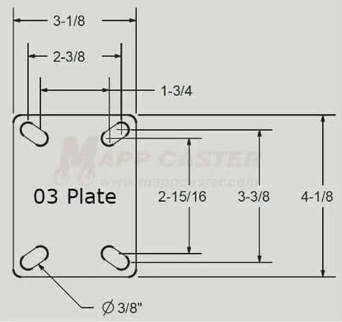 Diagram of 03 plate dimensions for U-Boat Platform Truck Replacement Caster & Wheel Kit with Easy Rolling Ball Bearings & Hardware.