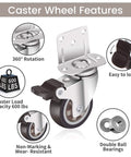 Side Mount Casters 2" - L-Shaped Rubber Swivel Casters Set of 4, Ball Bearing 360° Plate Wheels, 600 lbs Capacity for Furniture, Baby Bed, Kitchen Cabinet & Tables features.