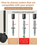 Diagram showing installation guide for 2 Inch Nylon Caster Wheels With Brake, 5/16-18 Threaded Stem UNC Coarse Thread, 4-pack.