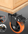 Heavy Duty 4 Inch Caster Wheels Set of 4 with Locking Swivel Casters for Furniture, close-up of wheel attached to wood