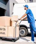 Person pushing cart with boxes using 4 Pack 2 Inch Caster Wheels With Dual Locking Brakes 2 Rigid Non Swivel Fixed And 2 Swivel With Brakes
