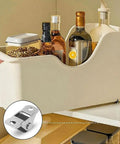 Storage box with bottles and a highlight of one 12 Pcs Half Inch Small Caster Wheels With Unidirectional Non Swivel Plate Casters And Rubber Wheels For Furniture And Small Appliances.