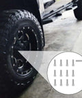 12pcs Center Cap Screws with Adapter Tool for Fuel Wheel shown with hex wrench in circle overlay on black vehicle wheel