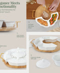 Ceramic Lazy Susan Party Serving Tray With Divided Sections For Appetizers Fruits Veggies And Dip Rotating Serving Tray Set