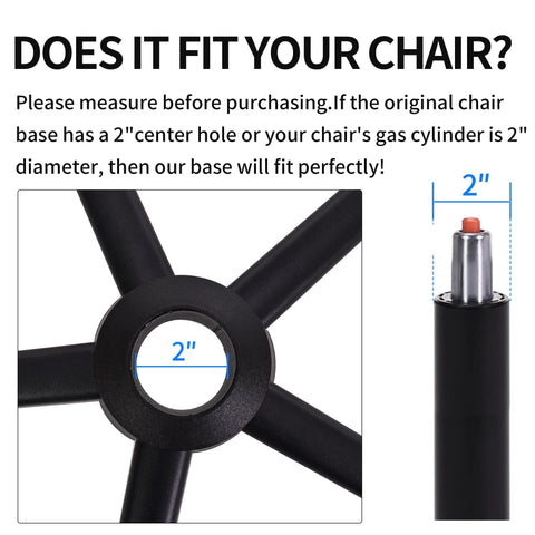 Heavy Duty 28 Inch Metal Base Replacement With 5 Polyurethane Wheels Bell Glides For Office And Gaming Chairs, 2500 Lb Load Capacity, Universal Computer Chair Stool Base, Black, Smooth Quiet 360 Degree Rolling And Floor Friendly with 2 inch center hole