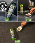 Image of Chemical Guys Foaming Citrus Fabric Clean, Carpet and Upholstery Cleaner - Car Carpet Cleaner for Seats, and Floor Mats, Safe for Home, Office & More, Citrus Scent - 16 oz used on car seats, office upholstery, and home carpet with a brush.