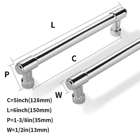 Solid Heavy Duty Jasper Cabinet Pulls Set 10 Pack Polished Chrome 5 Inch Center to Center dimension diagram
