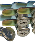Keyed cam locks for baggage compartments, chrome plated with round face, pack of 4 with two keys each shown side by side.