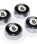 Magic 8 Ball Chrome Plated License Plate Screw Cap Covers Set Of 4 displayed on white background