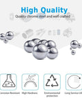 100PCS 1/2" Inch Diameter Hardened Chrome Solid Steel Bearing Balls(12.7mm) showing quality icons and high-polish surface