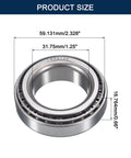 High-precision crowned chrome steel tapered roller bearing cone and cup set, 1.25 bore in, 2.328 in OD, ABEC 3, shown with dimensions