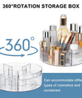 360 Degree Rotating Makeup Organizer Turntable for Vanity and Bathroom Counter, clear lazy susan with 6 dividers filled with cosmetics