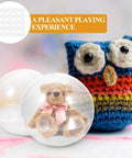 50Pcs Transparent Round Balls for Vending Machine Toys with bear and crocheted owl in background