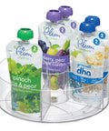 Rotating Turntable Tea Packet Organizer With Five Divided Compartments And Center Cup For Cabinets Or Countertops, clear finish, with pouches
