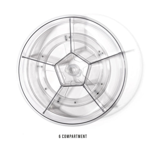 Top view of Round Turntable Organizer With Six Removable Clear Bins 11.7 Inch Rotating Storage Tray