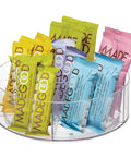 Rotating Turntable Tea Packet Organizer With Five Divided Compartments And Center Cup For Cabinets Or Countertops Open Design For Easy Visibility And Access To Tea Bags And Accessories Clear Finish 9 By 9 By 3.01 Inches filled with snack bars