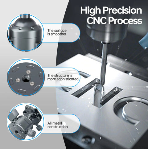 High precision CNC process for Low Profile 36mm CNC Aluminum Ball Head for Tripod and Monopod with smooth surface and all-metal construction.