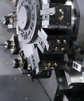 Five Piece Brass Ball CNC Coolant Nozzle Set with 12mm Ball Diameter attached to a milling machine for precision carving