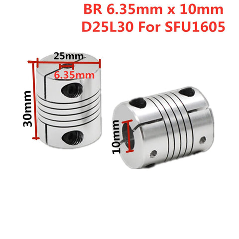 BR 6.35mm x 10mm D25L30 coupler for SFU1605 ball screw CNC machine