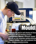 Industrial worker using CNC machine for mold clamping and fixture positioning, showcasing precision fit and high hardness material.