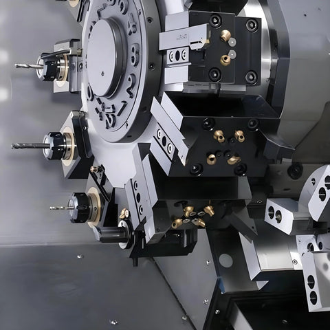 CNC machine with installed 5 Piece 10mm Brass Ball CNC Nozzle Set With Slanted Hole Extend Coolant Nozzle, precision machining focus