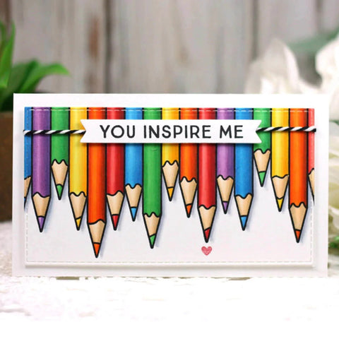 Colorful pencil-themed card with 'You Inspire Me' message, featuring artistic design for DIY projects, scrapbooking, and card making.
