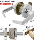 Dimensions of heavy duty commercial door lockset with storeroom lock Grade 2 ANSI A1562 nickel finish keyed knob ADA compliant