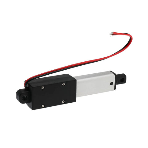 Compact 12V electric linear actuator with a 2 inch stroke and IP54 waterproof rating, shown with wiring for installation.