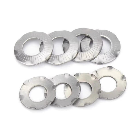 Conical Disc Spring Cup Washers 304 Stainless Steel 5 16 Inch 10 Pack, showing varied edge profiles and bore size.