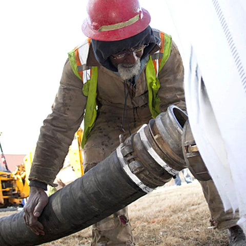 Worker installing a hose with 10 Pack 3 Inch Stainless Steel Hose Clamps Worm Gear Duct Clamps Adjustable From 3 Inch To 3 Point 5 Inch 75 To 90mm Premium 304 Stainless Steel Durable Rust Resistant For Dryer Vent Hose And Fuel Line.
