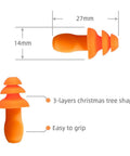 Diagram of orange ear plugs showing dimensions and features, part of 10 Pair Corded Reusable Ear Plugs For Shooting Range And Gun Range Hearing Protection