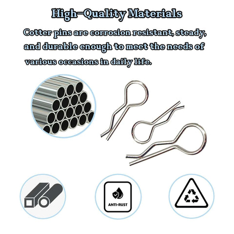 High-quality materials with 10pcs Cotter Pins, R Clips Hardware Pins, Spring Fasteners Hitch Pin for Trailer Locking and more.