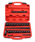 Open red case displaying 52 in 1 Custom Bushing Driver Set Custom Bushing Bearing & Seal Driver Set Installer tools organized inside.