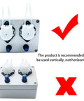 DC 12V Adjustable Peristaltic Liquid Dosing Pump, Dosing Head, 8-70 ml/min with Adapter shown with vertical installation guidance