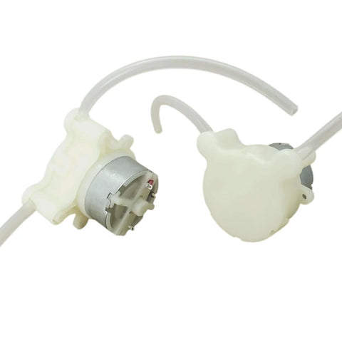 2PCS DC 5V micro peristaltic pump small flow metering self-priming pump shown with clear tubing attached.