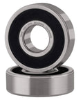 Two Pack 6001-2RS Deep Groove Ball Bearings 12x28x8mm, pre lubricated and sealed, shown stacked, highlighting smooth design.