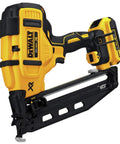DEWALT 20V MAX XR Cordless Angled 16GA Finish Nailer featuring a brushless motor and angled magazine for trim work