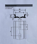Technical drawing of a DIN rail slotted aluminum connector, showing dimensions. Effortlessly link modules on standard DIN rails with this 12 inch slotted aluminum connector kit, a 2-piece RoHS compliant set for control panels and enclosures, delivering secure connections with simple installation and reliable performance.