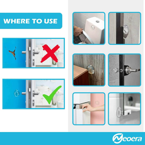 Clear Eight Pack Door Stopper Wall Protector with Adhesive Gel Bumpers shown installed in various locations.