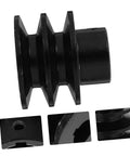 Side view of Idler Pulley for Gym Pulley Wheel Gas Engine Belt Sheave Double Installation, black, metal, with double grooves.