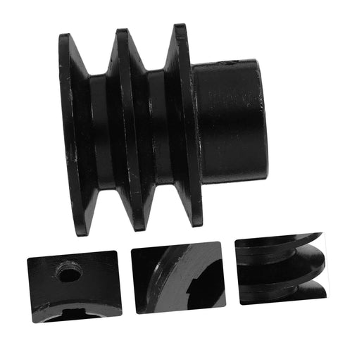Side view of Idler Pulley for Gym Pulley Wheel Gas Engine Belt Sheave Double Installation, black, metal, with double grooves.