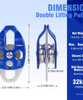 Front and side view of Double Block and Tackle Pulley System with 150Ft x 1/2'' Rope Pulley 7700 LB(35KN) Breaking Strength.