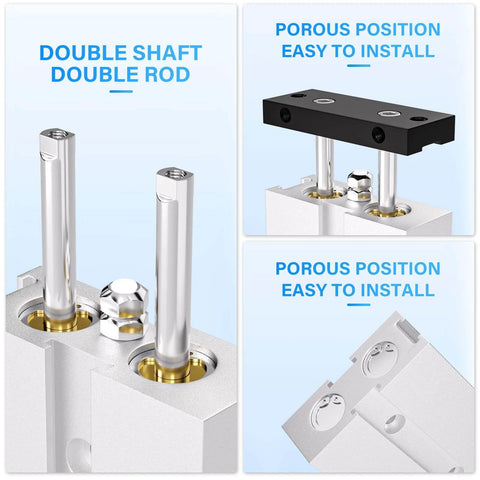 Close-up of PNEUMATIC 20mm Bore 100mm Stroke Double-Rod Double-Acting Aluminum Pneumatic Air Cylinder TN20-100 showing rods and installation points