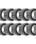 Pack of 10 double row angular contact bearings measuring 25 by 52 by 20.5 millimeters with 2RS seals shown in a group