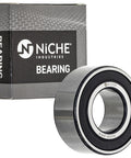 Pack of 10 double row angular contact bearings measuring 25 by 52 by 20.5 millimeters with 2RS seals shown with packaging.