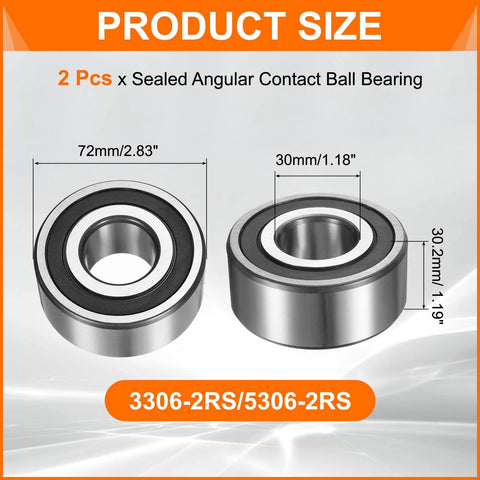 Dimensions of Double Row Sealed Angular Contact Ball Bearing 30x72x30.2mm 2 Pack for Motors, Pumps, and Gearboxes