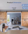 16 FT Double Door Sliding Barn Door Hardware with basic J pulley, installed on 48-inch wood doors, showing dimension and track details