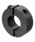 Front view of a black 1045 steel double-split clamp-on shaft collar, 13/16 in bore, 1-5/8 in OD, 1/2 in thick with M4 screws.